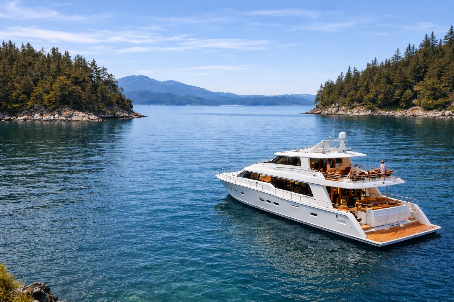Private yacht charter experience in Alaska with a cinematic view.