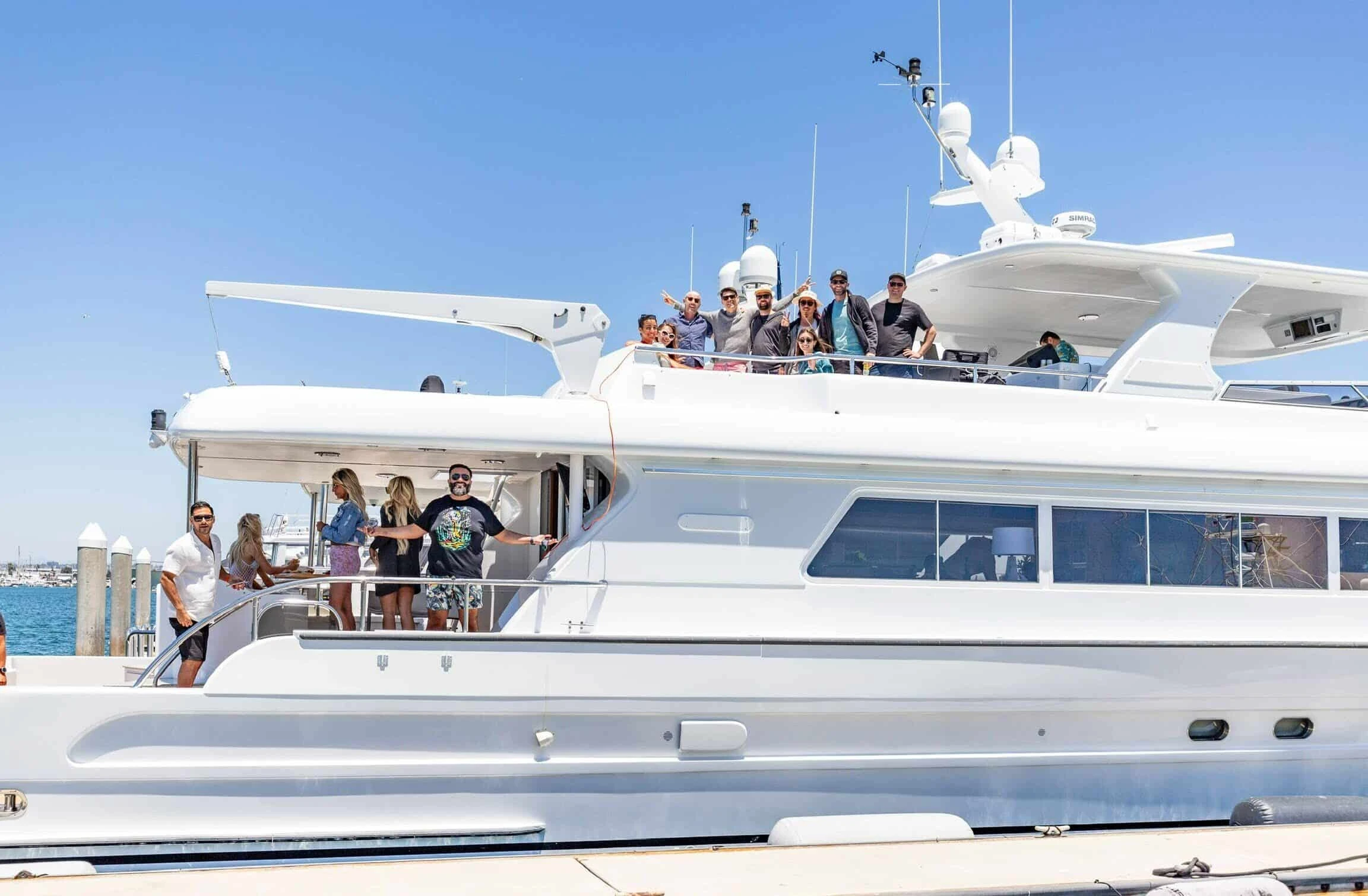 Guests enjoying a relaxed onboard dining experience during a yacht charter